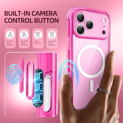 BERFY for iPhone 17 Pro Case, Compatible with MagSafe, Built-in Glass Screen Protector, Camera Protection, Shockproof Full Body Phone case 6.3", Clear Bright Pink