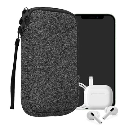 kwmobile Universal Phone Pouch Size L - 6.5" - Neoprene Smartphone Pouch with Zip - Water-Repellent Mobile Phone Case - Sleeve in Anthracite/White - color: anthracite / white, size: L - 6.5"