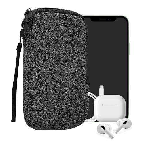 kwmobile Universal Phone Pouch Size L - 6.5" - Neoprene Smartphone Pouch with Zip - Water-Repellent Mobile Phone Case - Sleeve in Anthracite/White - color: anthracite / white, size: L - 6.5"