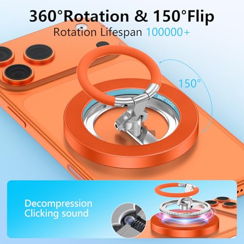 Magnetic Phone Ring Holder for MagSafe,360° Rotation Cell Phone Grip Stand - color: Orange