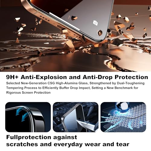 2-Pack 360° 4-Way Anti-Spy Privacy Screen Protector Tempered Glass, Shatterproof, Scratch-Resistant, with Easy Mounting Frame (for iPhone 17 Pro Max) - size: for iPhone 17 Pro Max