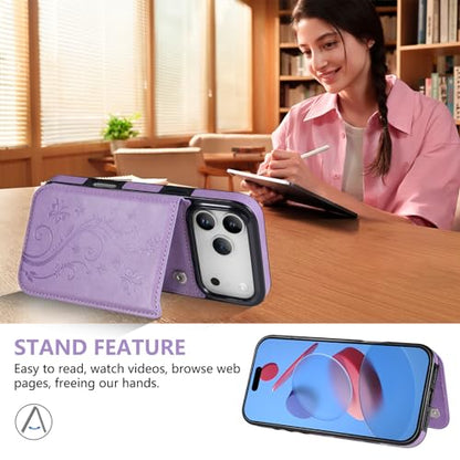 Korecase Compatible with iPhone 17 Pro Max Wallet Case Premium Embossed Butterfly Flower Credit Card Slots Double Magnetic Buttons Flip Shockproof Protective Cover Case - Mint Green - color: Mint Green, size: iPhone 17 Pro Max 6.9"