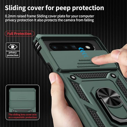 VINVE for Google Pixel 6 Pro Case with Slide Lens Cover, Military Grade Drop Protection, Magnetic Rotated Ring Holder Kickstand Protective Phone Case (Pine Green) - color: Pine Green ,Military Grade 2nd gen.