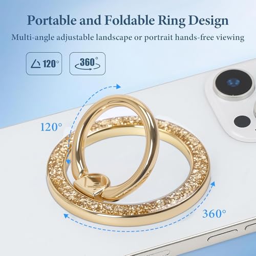 Magnetic Phone Ring for MagSafe Grip [Super Magnet] Gold Twinkle Design Ring Holder Stand, magsafe pop Socket (Gold) - color: Gold