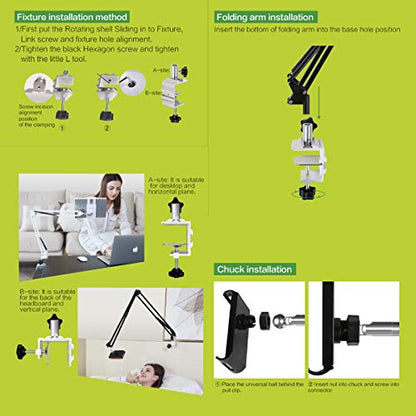 Heavy Duty Phone/Tablet Metal Holder Universal Mobile Cell Smartphone Mount Lazy Bracket 360° Rotation Gooseneck Clamp Stand Flexible Long Arm for 4-11 Inch Devices (Black, 2-Section) - color: Black, size: 2-Section