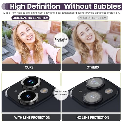 Suoman for iPhone 14 6.1 inch/iPhone 14 Plus 6.7 inch Camera Lens Protector, 9H Tempered Glass Film, [Does not Affect Night Shots] Metal Lens Protective Cover - Black - color: Black