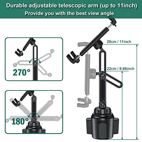Car Cup Holder Tablet Mount for 4-13" iPad & Phone, Universal Truck Cup Tablet Mount with Adjustable Arm for iPad Pro 12.9 9.7 Air Mini, Samsung Galaxy Fold 4 3, Kindle Fire HD, iPhone etc