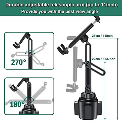 Car Cup Holder Tablet Mount for 4-13" iPad & Phone, Universal Truck Cup Tablet Mount with Adjustable Arm for iPad Pro 12.9 9.7 Air Mini, Samsung Galaxy Fold 4 3, Kindle Fire HD, iPhone etc