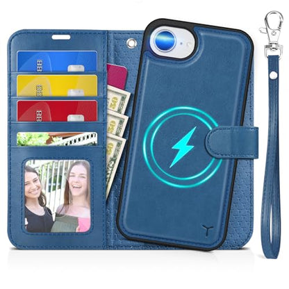 TUCCH 2-in-1 Removable Wallet Case for iPhone 17e & 16e (6.1"), Light Blue | RFID Blocking, 4 Card Holders, Kickstand, Wrist Strap, Wireless Charging, Shockproof TPU, PU Leather, Magnetic, Flip Cover - color: Light Blue