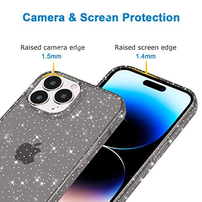 JJGoo Compatible with iPhone 14 Pro Case, Bling Sparkle Soft TPU Anti-Scratch Shockproof Protective Phone Bumper, Women Girls Cute Slim Sparkly Phone Case for iPhone 14 Pro, Glitter Black - color: Black Glitter