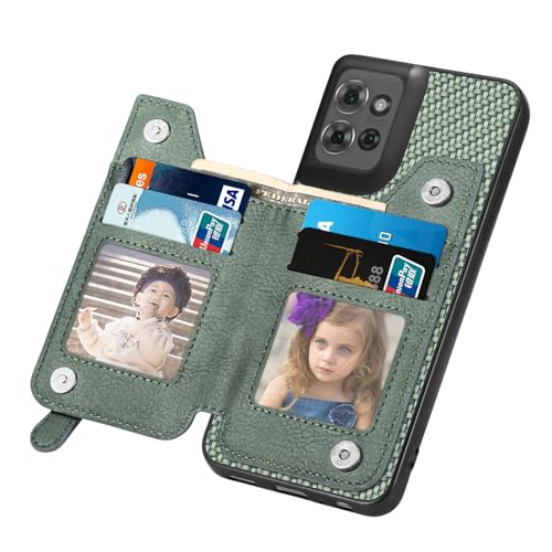for Motorola Moto G Power 2026 Wallet Case with Card Holder, Slim | Shockproof Protective Phone Cases for Women, Carbon Fiber Pattern Design, Built-in 4 Credit Card Slots and 1 Zipper Pocket - color: Green