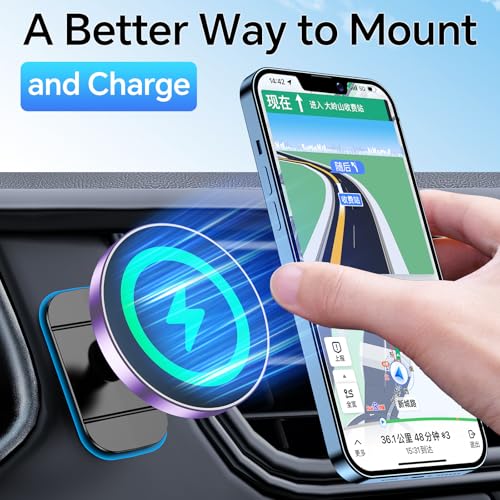Coolpow Magsafe Car Mount Charger, Magnetic Wireless Car Charger for iPhone - color: Purple