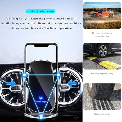 Sun Walker Wireless Car Charger Mount, Electric Induction 15W Fast Charging Bracket Air Vent Phone Holder, Auto-Clamping Wireless Charger Vent Mount Compatible with Most Smartphones (Black) - color: Black