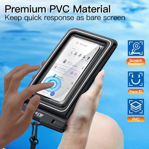 JETech IPX8 Waterproof Phone Pouch, Floating Dry Bag, Black, 2-Pack | Touchscreen Compatible, Fits up to 7", for iPhone 17e/17/16/15/14 Series, for Galaxy S26/S25 Ultra, for Pixel 10 Series