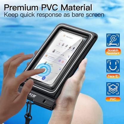JETech IPX8 Waterproof Phone Pouch, Floating Dry Bag, Black, 2-Pack | Touchscreen Compatible, Fits up to 7", for iPhone 17e/17/16/15/14 Series, for Galaxy S26/S25 Ultra, for Pixel 10 Series