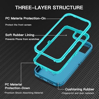 I-HONVA for iPhone 16e Case [Compatible with MagSafe] Shockproof 3-Layer Full Body Protection [Without Screen Protector] Rugged Heavy Duty Cover Case for Apple iPhone 16e 6.1",Turquoise - color: Turquoise