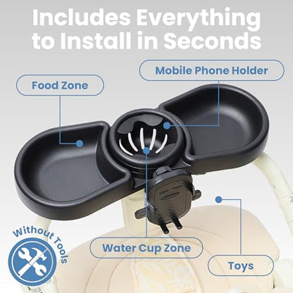 Stroller Tray with Cup Holder & Phone Mount, 360° Rotation