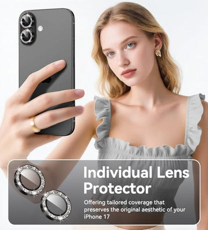 Matekxy for iPhone 17 Camera Lens Protector Glitter Individual Cover - color: Black