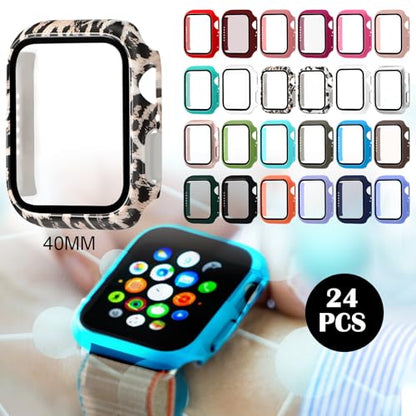 Sieral 24 Pack Watch Case with Tempered Glass Screen Protector Compatible with Iwatch 40mm Series Se/6/5/4, Hard PC Full Scratch Resistant Bumper Protective Face Cover Accessories - size: 40mm Compatible with Series Se/6/5/4