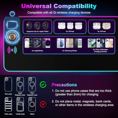 Wireless Charging RGB Gaming Mouse Pad with Foldable Phone Holder, Black