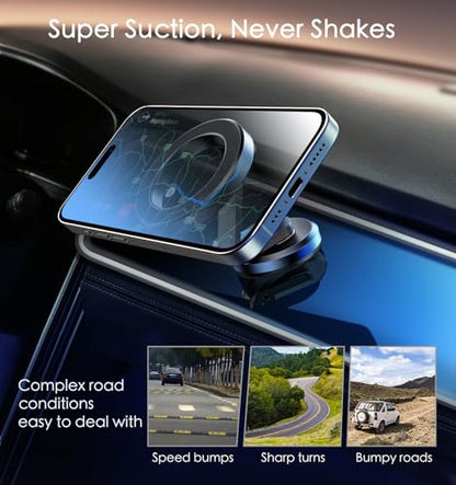 JUHOO Phone Holder for Car Magnetic Rotatable and Retractable, Fits iPhone 15, 14, 13, 12, Pro, Mini, MagSafe Case - color: Dark