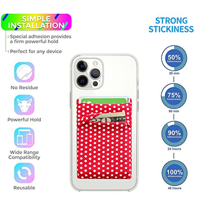 RFID Blocking Phone Card Wallet Stretchy Lycra Wallet Pocket Credit Card ID Case Pouch Sleeve Adhesive Sticker Compatible with iPhone Samsung Galaxy Android Smartphones (Polka Dot Red)-2PC - color: Dot Red