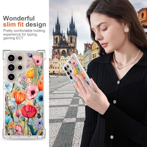 Hungo Galaxy S24 Ultra Case for Women Clear Design Cute,Girly Girls Case Compatible with Samsung Galaxy S24 Ultra Blooming Wild Spring Garden Flowers Grasses Florals Leaves - color: Blooming Wild Flowers