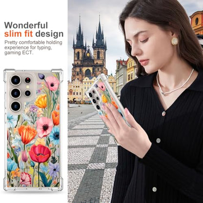 Hungo Galaxy S24 Ultra Case for Women Clear Design Cute,Girly Girls Case Compatible with Samsung Galaxy S24 Ultra Blooming Wild Spring Garden Flowers Grasses Florals Leaves - color: Blooming Wild Flowers
