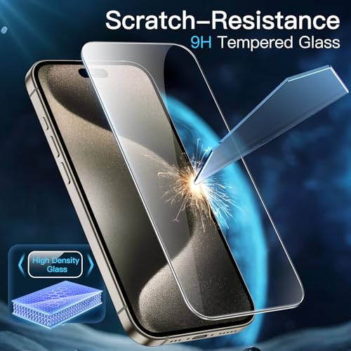JETech Screen Protector for iPhone 15 Pro Max, 2-Pack | 9H Tempered Glass, HD Clear, Anti-Scratch Protection, Easy Installation Tool - size: iPhone 15 Pro Max