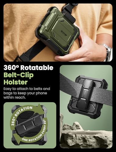 i-Blason for Samsung Galaxy Z Flip 7 Case with Stand & Belt-Clip, Green | Built-in Screen Protector, Hinge Protection, Belt-Clip, KickStand, Full-Body Protection, Military - color: Guldan