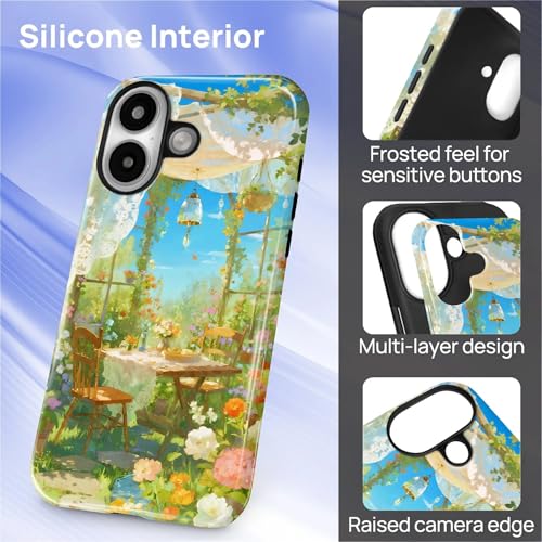 Case for iPhone 16 Plus, Shockproof Hybrid Protective Phone Case, Dual-Layer Drop Protection Anti-Scratch, Sunny Garden - color: Sunny Garden, size: iPhone 16 Plus