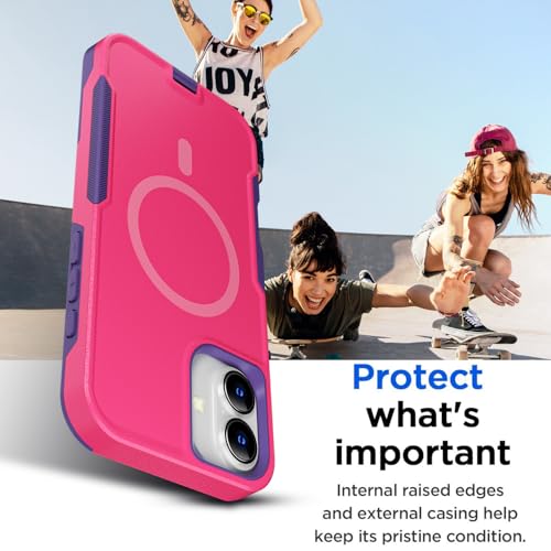 AICase for iPhone 16 Case [Compatible MagSafe],Heavy Duty 20 FT Drop Protection Full Body Rugged Shockproof Military Protective Tough Durable Phone Cover 6.1" for Men Women_3 - color: Pink/Purple with Magsafe