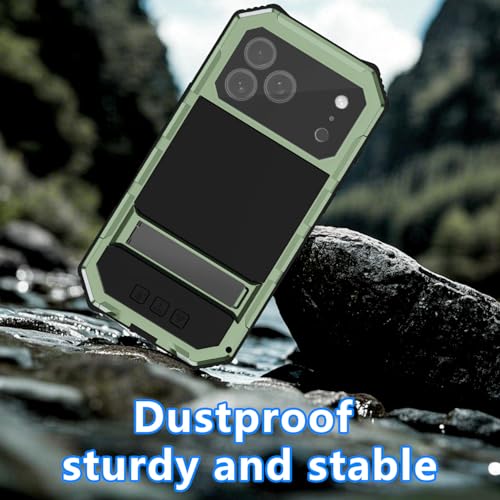 Simicoo Military Metal Heavy Duty Case Compatible with iPhone 17 Pro, Drop Protection Rugged Defender Metal Bumper Screws Phone Cover with Stand Gorilla Glass Camera Cover Full Body Dustproof Green - color: Green, size: iPhone 17 Pro