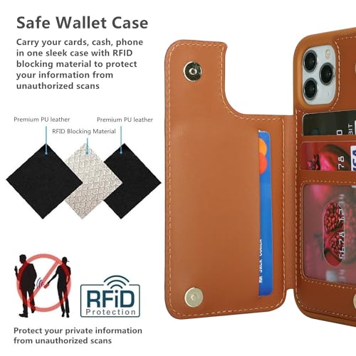 iCoverCase Compatible with iPhone 11 Pro Phone Case with Card Holder, Wallet Case for Women Men RFID Blocking PU Leather Protective Case 5.8 Inch (Light Brown) - color: Light Brown