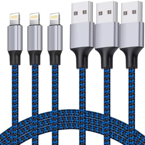 iPhone Charger, Lightning Cable 3PACK 6FT MFi Certified USB Charging Cord - color: Blue