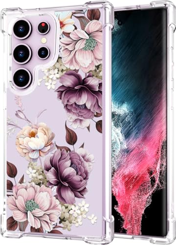 Hungo for Samsung Galaxy S23 Ultra Case (Clear Pink Rose) | Thin Slim Cute Girly Skin Cases Protector with Airbag Bumper For Women Girls - color: Clear Pink Rose, size: Galaxy S23 Ultra