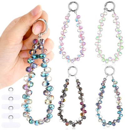 Quelay 4 Pack Beaded Phone Wrist Strap - color: Light, style: Crystal
