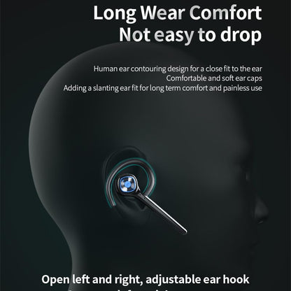 IHAO Wireless Bluetooth Earpiece Headphone Dual Noise Cancelling Mic Painless Open-Ear Handsfree Headset Stereo Sound Left/Right Changeable Earhook Earphones for Driving/Business/Gym - color: Single Ear Black