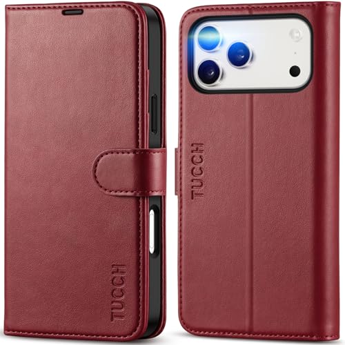 TUCCH Case Wallet for iPhone 17 Pro Max 6.9", RFID Blocking Folio, Dark Red | 4 Card Holders, Kickstand, PU Leather, Magnetic Closure, Shockproof TPU Shell, Protective Flip Cover - color: Dark Red
