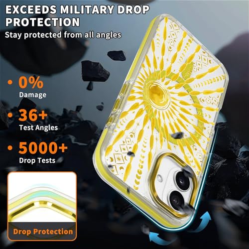 VisEnt Clear Case for iPhone 16 Plus, Magnetic Phone Case, Transparent Slim Cover, Military Grade Protection, Shockproof, Anti-Yellowing, Scratch Resistant, Folk Gold Sun - color: Folk Gold Sun, size: Iphone 16 Plus