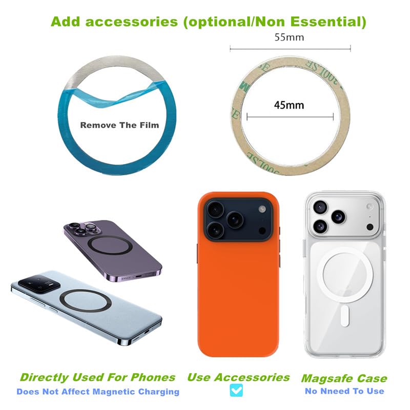 Magnetic Phone Ring For MagSafe Phone Grip, Magnetic Cell Phone Stand Holder Finger Ring,[Thin and light design]for iPhone Can Rotate 360 Degrees Compatible with iPhone 12/13/14/15/16/17 Series -Blue