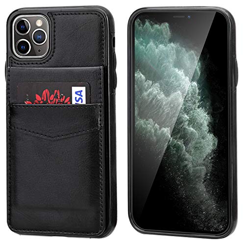 KIHUWEY for iPhone 11 Pro Max Wallet Case Card Holder Kickstand, Black | Credit Card Slots, PU Leather, Magnetic Clasp, Flip Heavy Duty Protection Cover for Men and Women - color: Black
