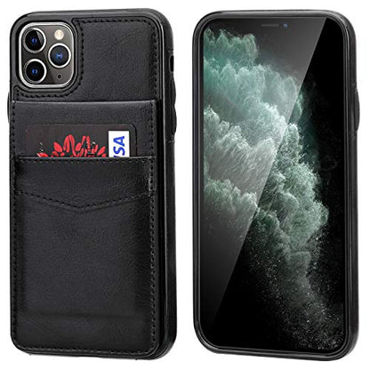 KIHUWEY for iPhone 11 Pro Max Wallet Case Card Holder Kickstand, Black | Credit Card Slots, PU Leather, Magnetic Clasp, Flip Heavy Duty Protection Cover for Men and Women - color: Black