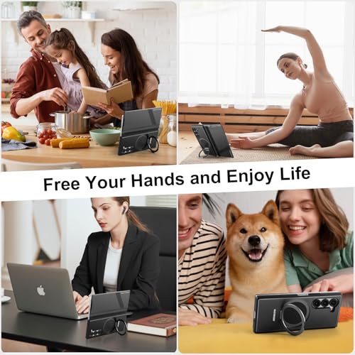 Case for Samsung Galaxy Z Fold 6,with MagSafe 360°Rotatable Magnetic Kickstand,Leather+Aluminum Metal Full Body Flip Phone Cover,Military Shockproof Grade Drop Proof for Galaxy Z Fold6(Black)