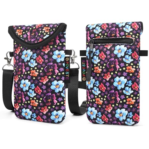 Flap Closure Secure Cell Phone Bag with Card Pocket for iPhone & Samsung - color: Purple Garden