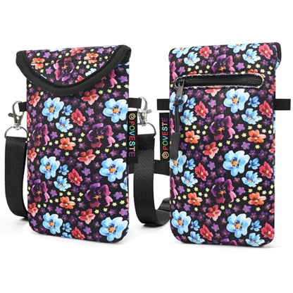 Flap Closure Secure Cell Phone Bag with Card Pocket for iPhone & Samsung - color: Purple Garden