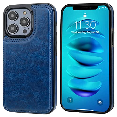 ONETOP for iPhone 14 Pro Wallet Case with Credit Card Holder,Blue | Kickstand,ID/Cash Holder,Case Wallet with Card Slots,Double Magnetic Clasp,Durable PU Leather Shockproof Cover for Women Men - color: Blue