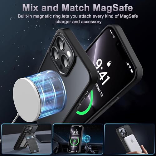 Newfuture Magnetic for iPhone 13 Pro Max Case Matte Shockproof, Black | Military Drop Protection, Slim Matte Anti-Fingerprint, Compatible with Magsafe, Camera Guard, Translucent Protective Cover - color: Black, size: iPhone 13 Pro Max 6.7 inch