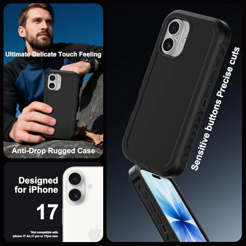 for iPhone 17 Case [Compatible with MagSafe] Heavy Duty Military-Grade Shockproof,Anti-Slip 3-Layer Rugged Drop Protection with Screen Protector,Anti-Scratch Magnetic Phone Cover for Apple 17 (Black) - color: Black-m
