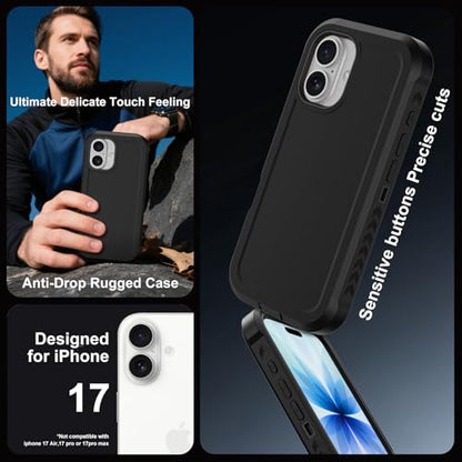 for iPhone 17 Case [Compatible with MagSafe] Heavy Duty Military-Grade Shockproof,Anti-Slip 3-Layer Rugged Drop Protection with Screen Protector,Anti-Scratch Magnetic Phone Cover for Apple 17 (Black) - color: Black-m